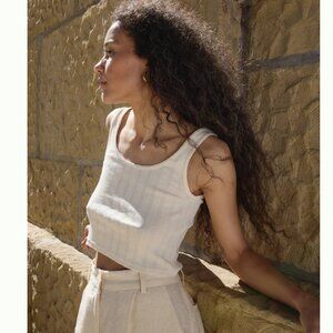 First Rite - Crop Pointelle Scoop Tank - Natural - Large